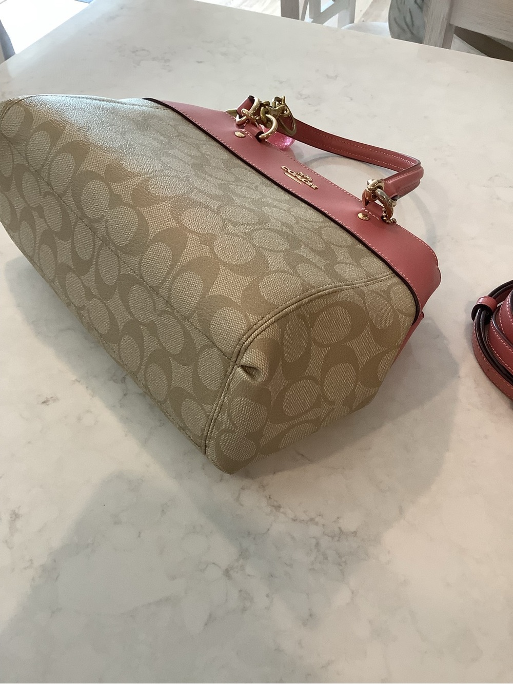 Coach Mini Brooke Beige Signature Canvas Satchel Crossbody with Pink Trim - Picture 12 of 12